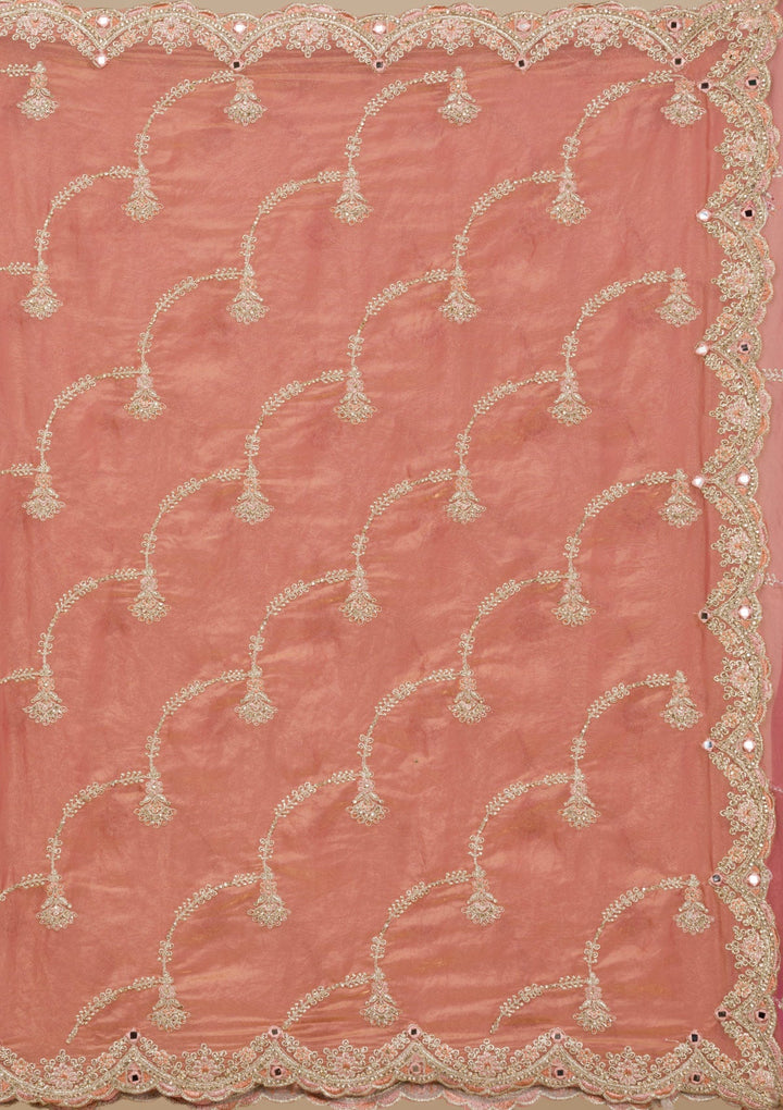 Peach Zariwork Tissue Saree-Koskii