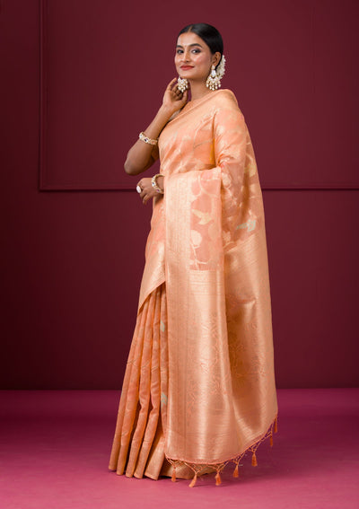 Peach Zariwork Tissue Saree-Koskii