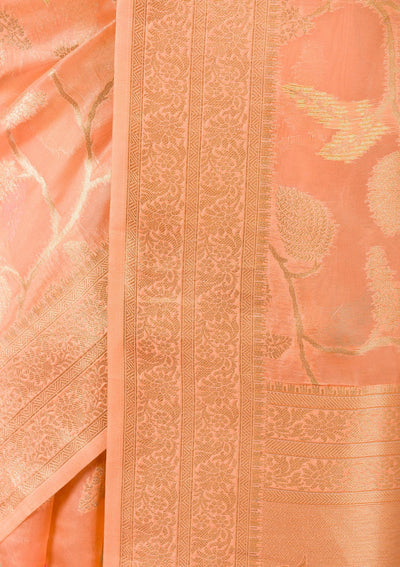 Peach Zariwork Tissue Saree-Koskii