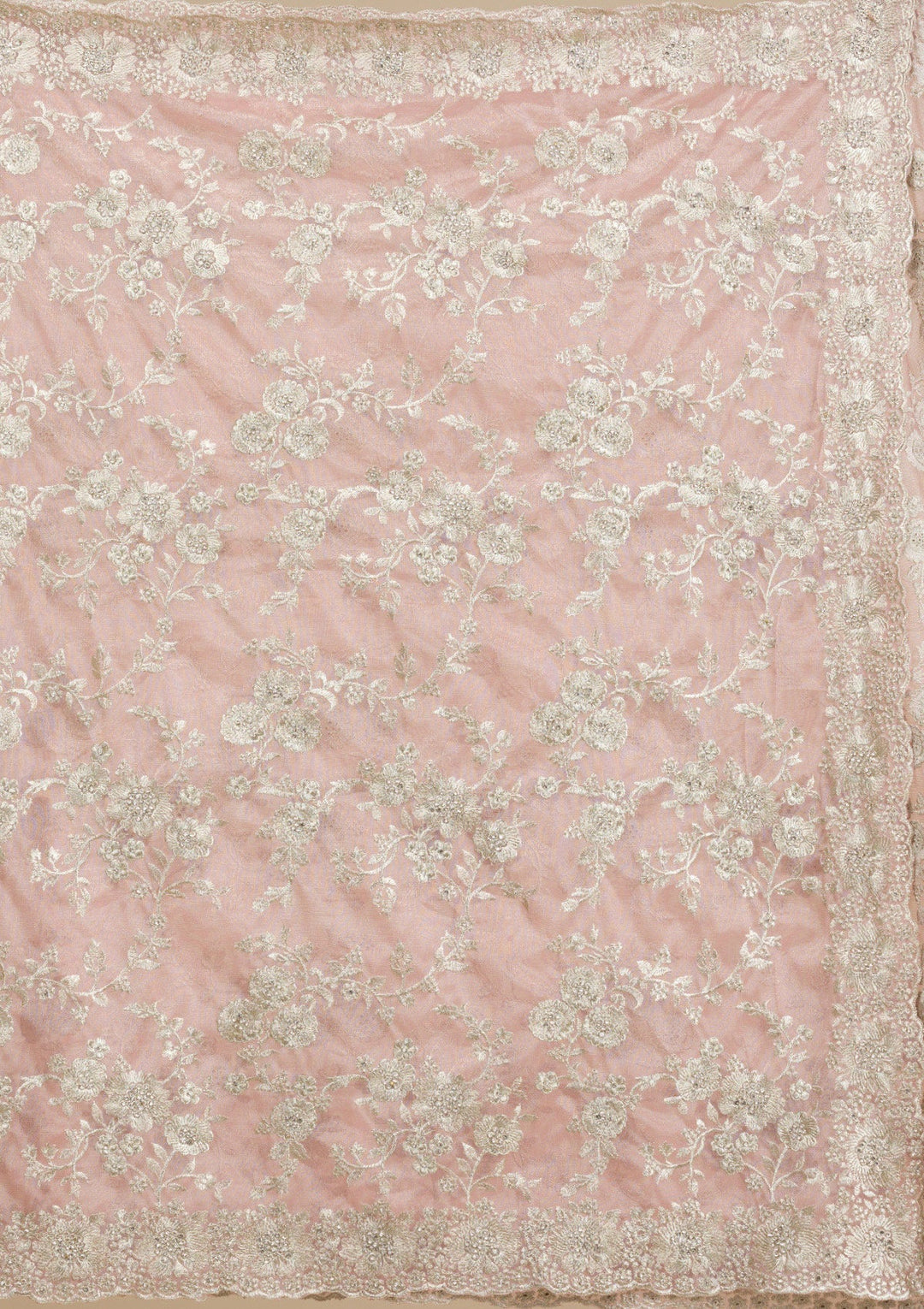 Peach Zariwork Tissue Saree-Koskii