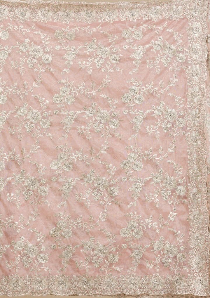 Peach Zariwork Tissue Saree-Koskii