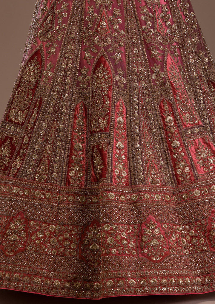Peach Zariwork Velvet Readymade Lehenga-Koskii