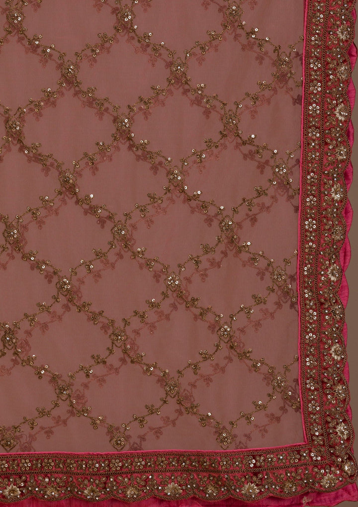Peach Zariwork Velvet Readymade Lehenga-Koskii