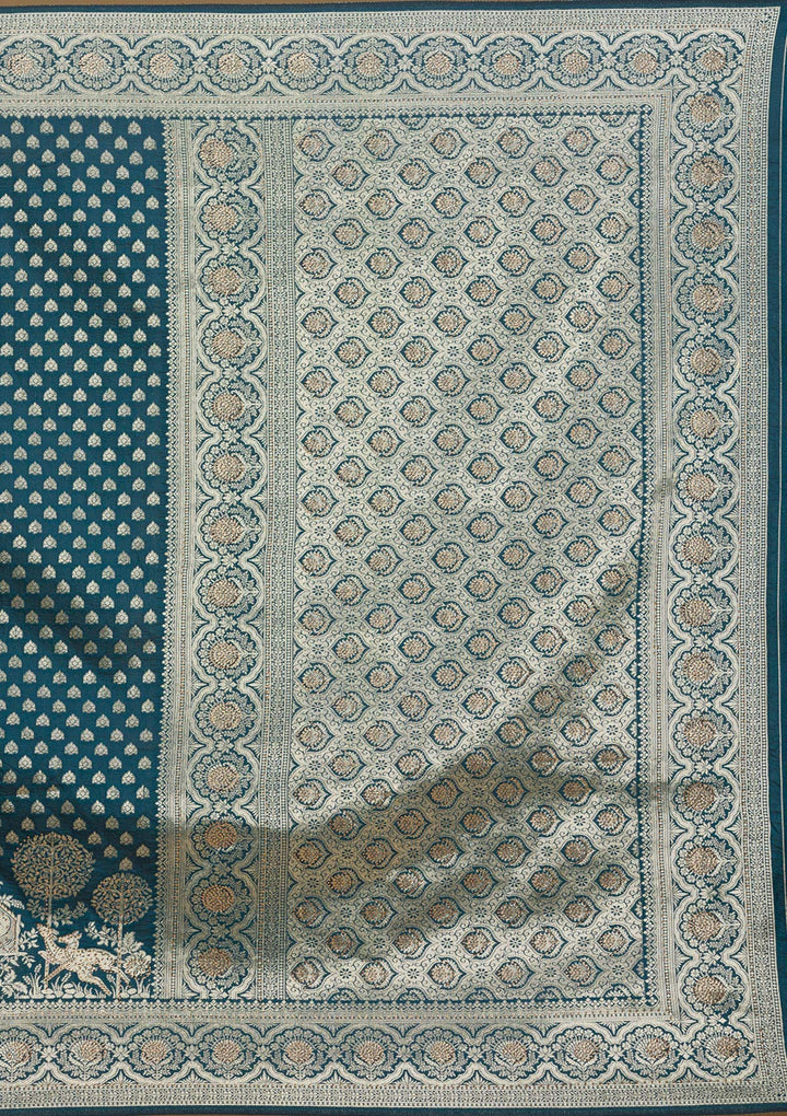 Peacock Blue Stonework Art Silk Saree-Koskii