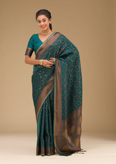 Peacock Blue Stonework Art Silk Saree-Koskii