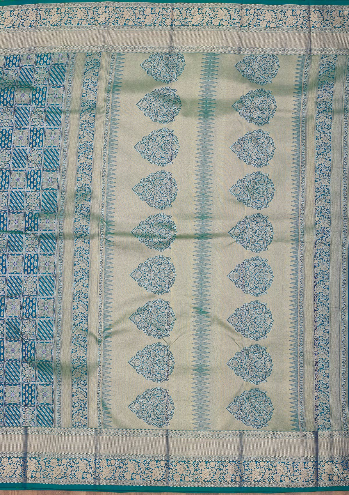 Peacock Blue Zariwork Pure Silk Saree-Koskii