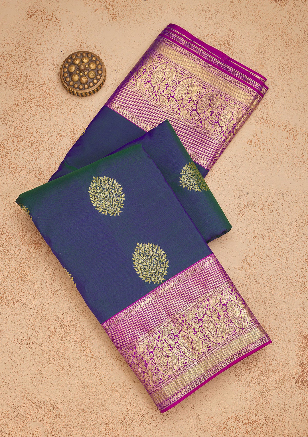 Peacock Blue Zariwork Pure Silk Saree-Koskii