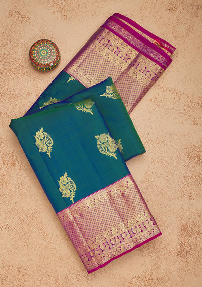 Peacock Green Zariwork Pure Silk Saree-Koskii