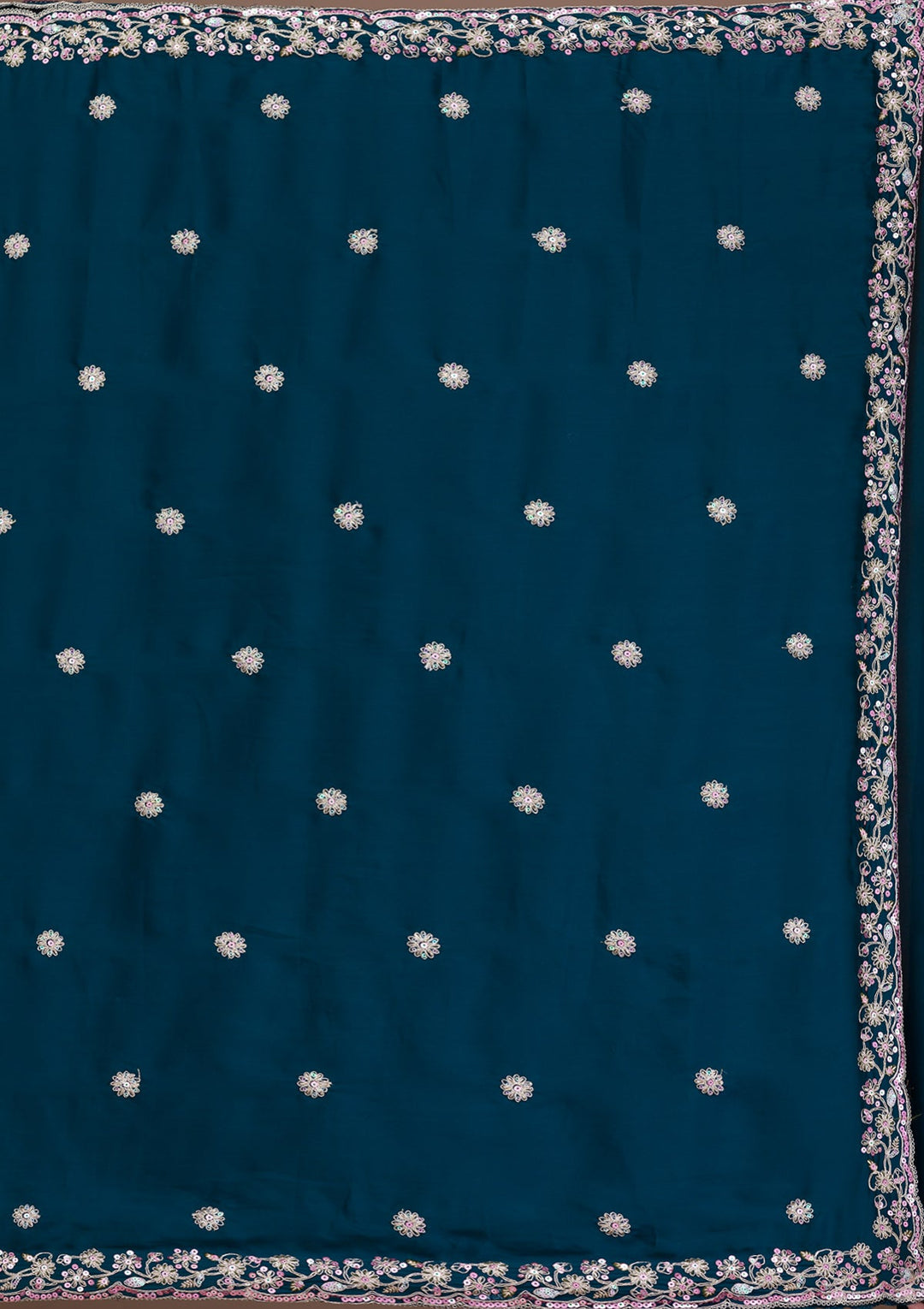 Peacock Blue Gotapatti Satin Saree-Koskii