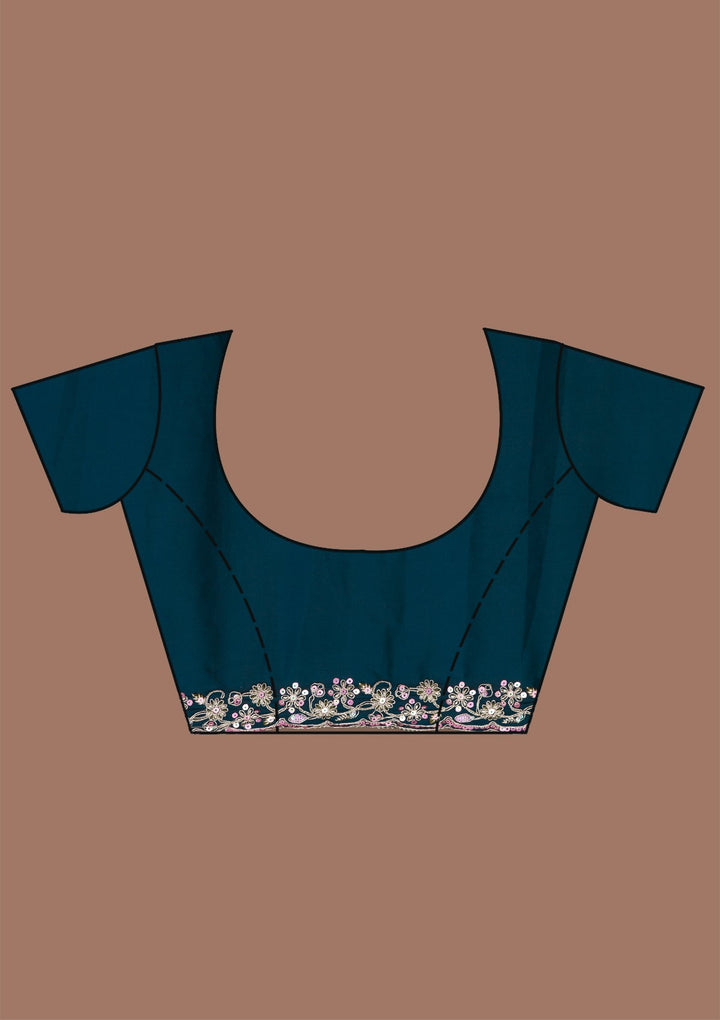 Peacock Blue Gotapatti Satin Saree-Koskii