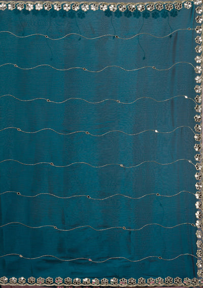 Peacock Blue Mirrorwork Georgette Saree-Koskii