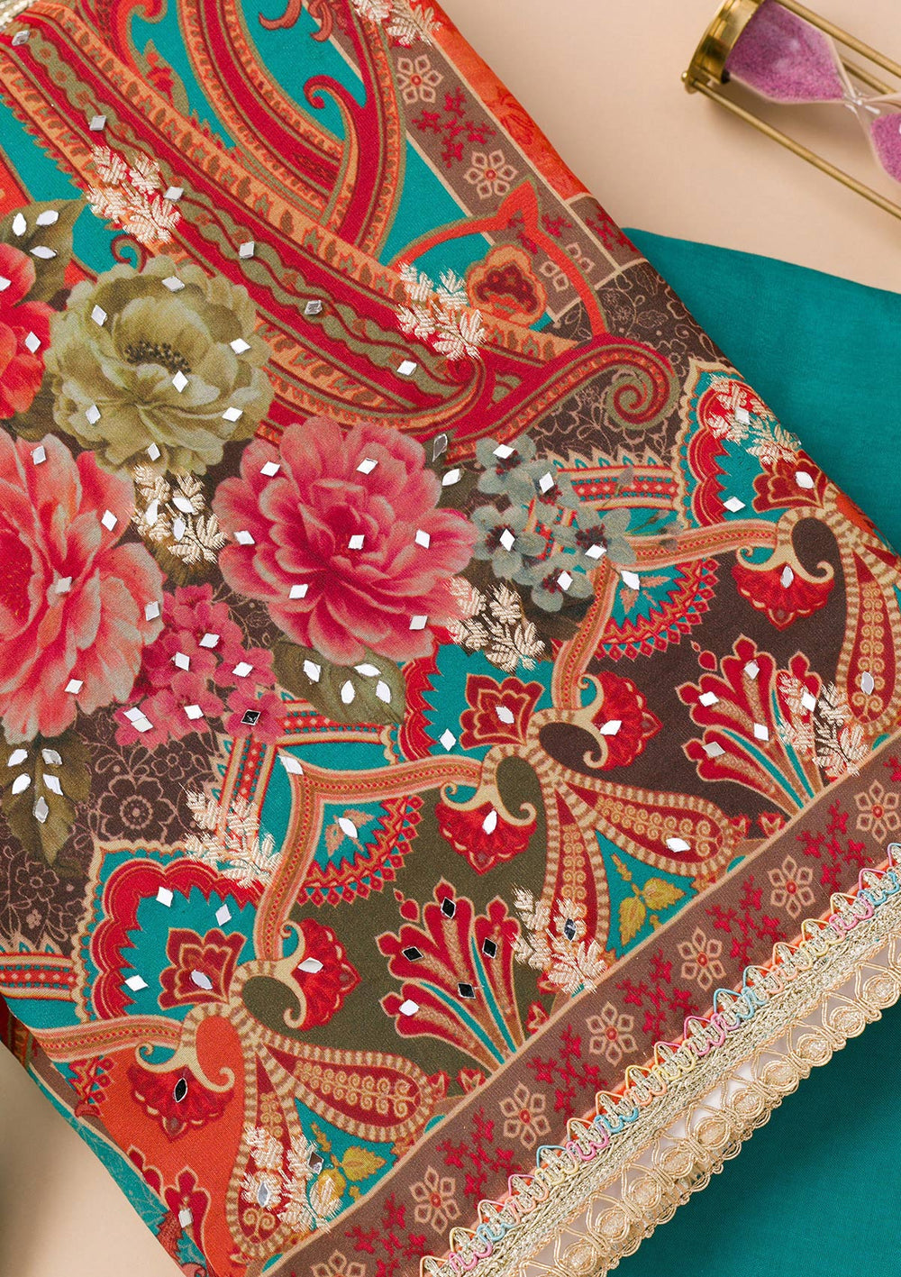 Peacock Blue Printed Georgette Unstitched Salwar Suit-Koskii