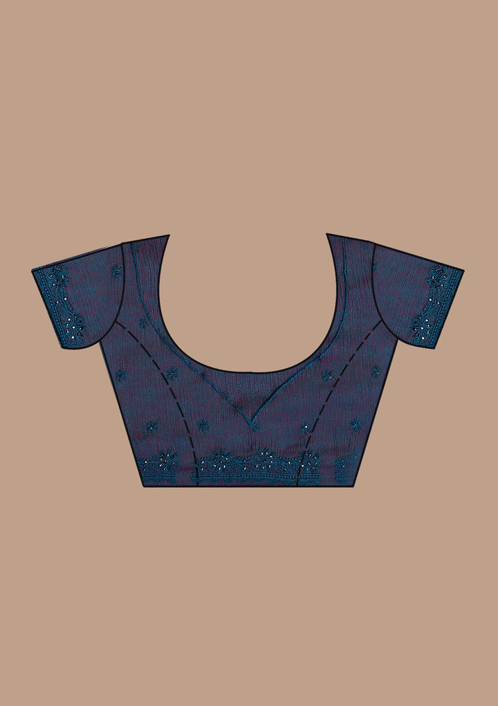 Peacock Blue Printed Georgette Saree-Koskii