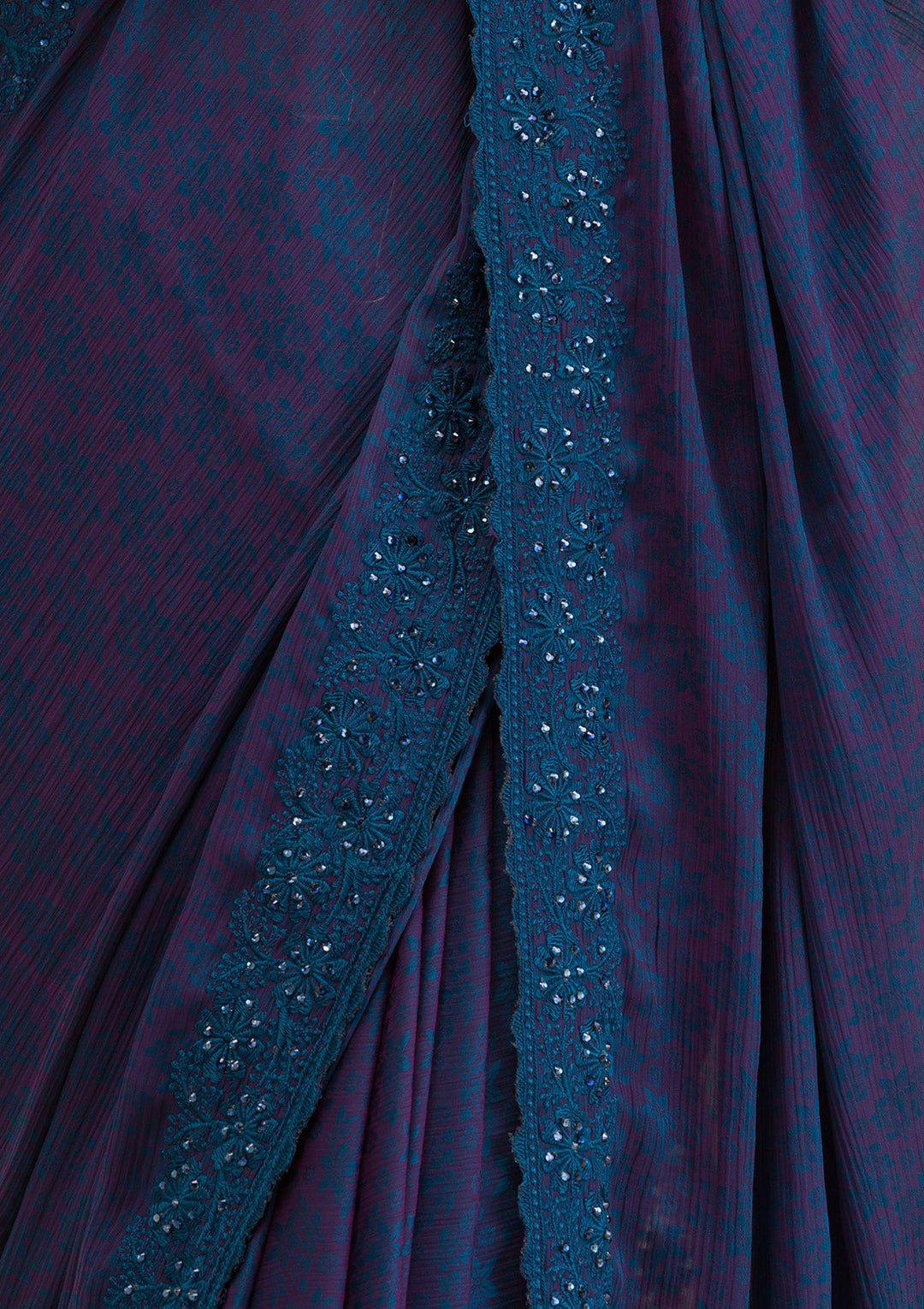 Peacock Blue Printed Georgette Saree-Koskii