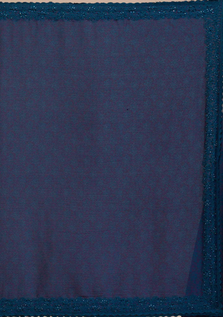 Peacock Blue Printed Georgette Saree-Koskii