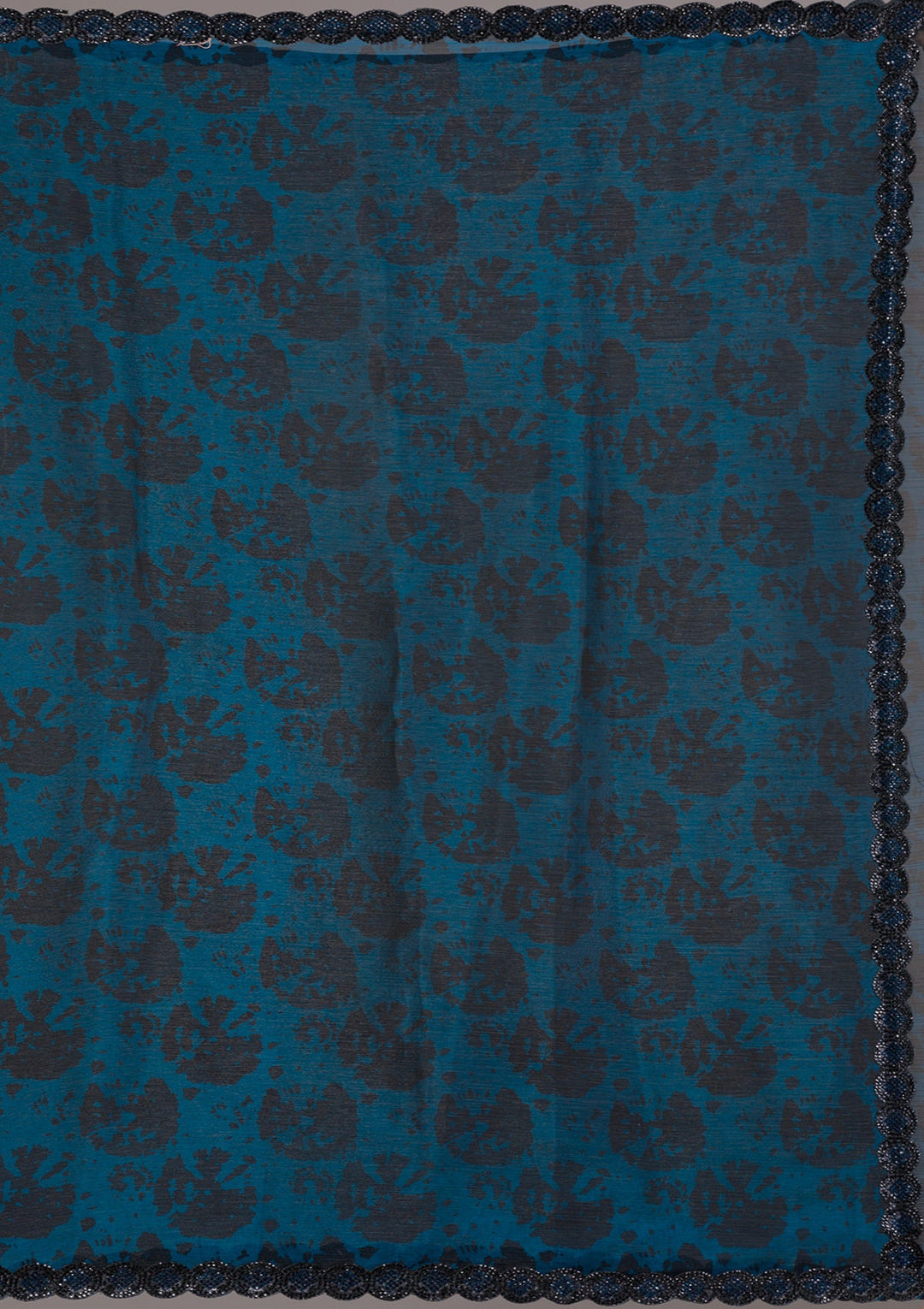 Peacock Blue Printed Organza Saree-Koskii