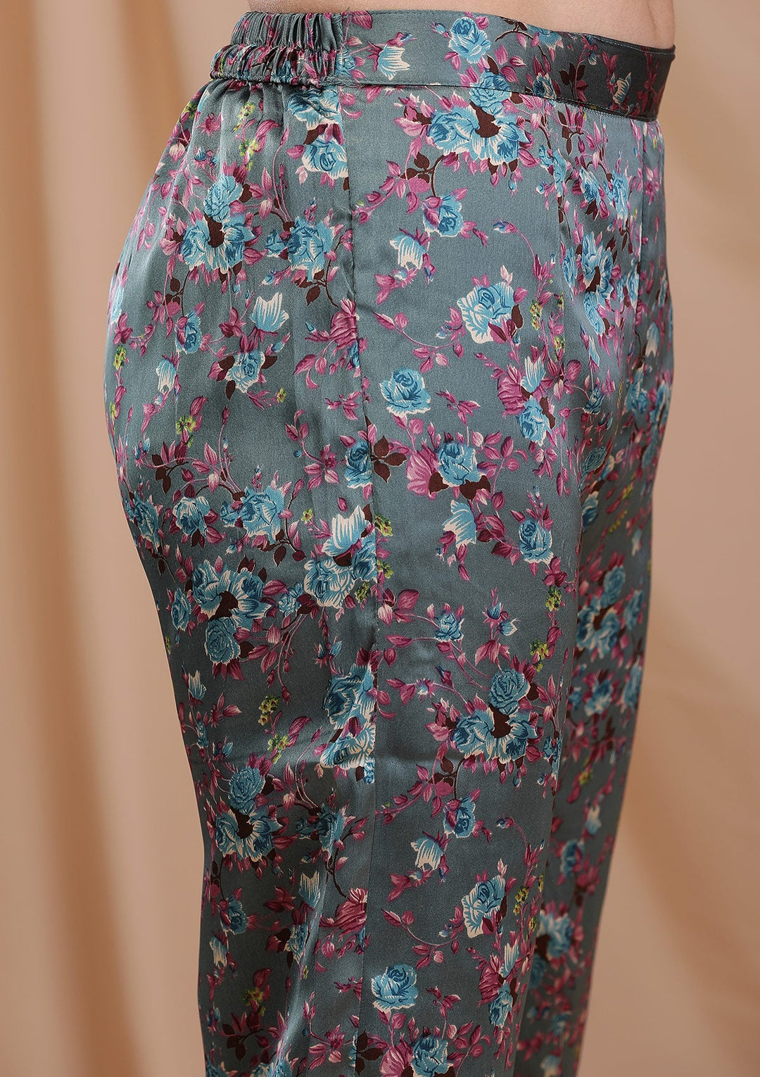 Peacock Blue Printed Semi Crepe Readymade Salwar Suit-Koskii