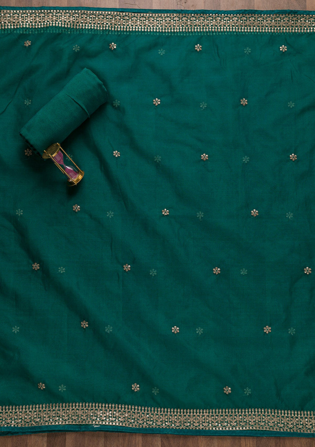 Peacock Blue Printed Tissue Unstitched Salwar Suit-Koskii