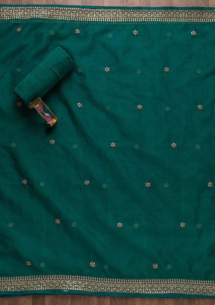 Peacock Blue Printed Tissue Unstitched Salwar Suit-Koskii