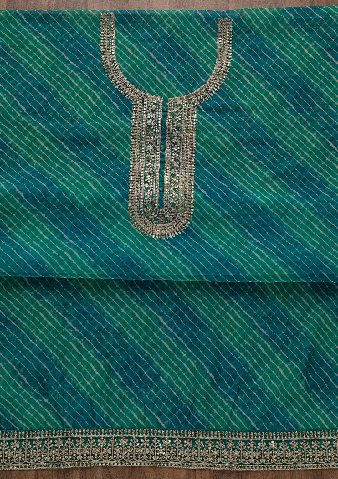 Peacock Blue Printed Tissue Unstitched Salwar Suit-Koskii