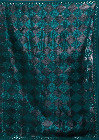 Peacock Blue Sequins Georgette Saree-Koskii