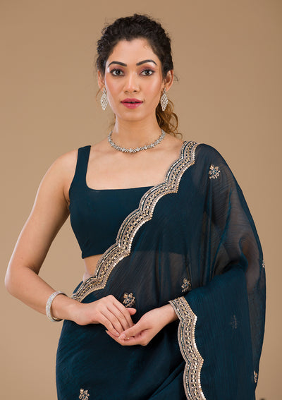 Peacock Blue Sequins Tissue Saree