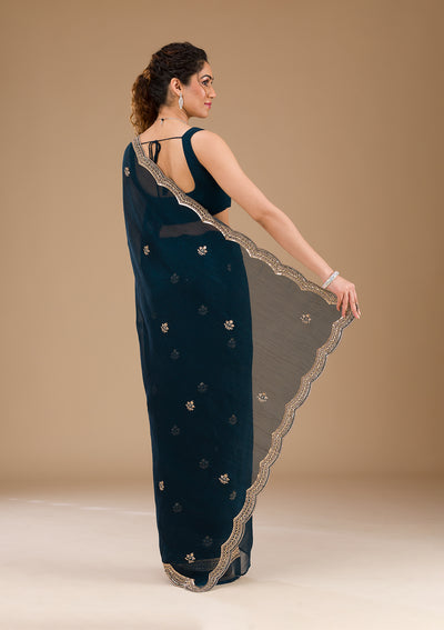 Peacock Blue Sequins Tissue Saree