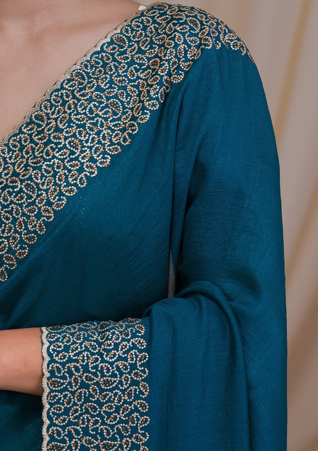Peacock Blue Stonework Art Silk Saree-Koskii