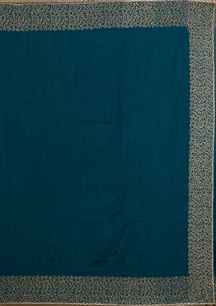 Peacock Blue Stonework Art Silk Saree-Koskii