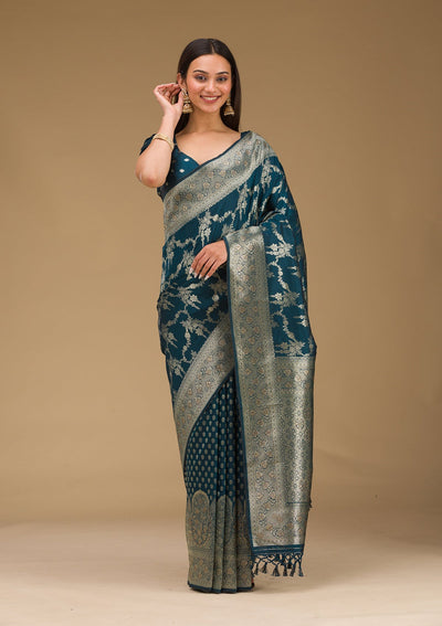 Peacock Blue Stonework Art Silk Saree