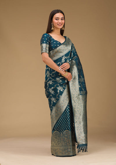 Peacock Blue Stonework Art Silk Saree