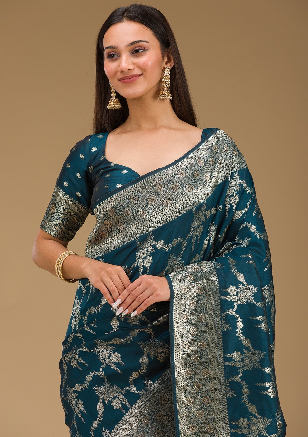 Peacock Blue Stonework Art Silk Saree