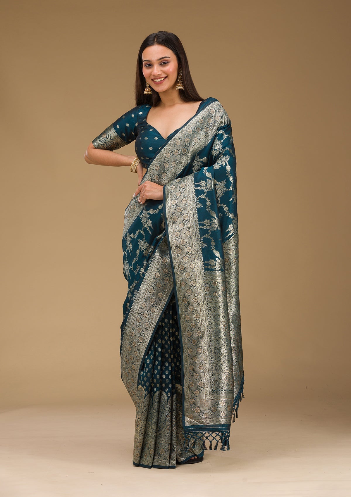 Peacock Blue Stonework Art Silk Saree