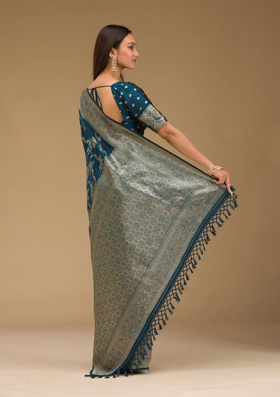 Peacock Blue Stonework Art Silk Saree