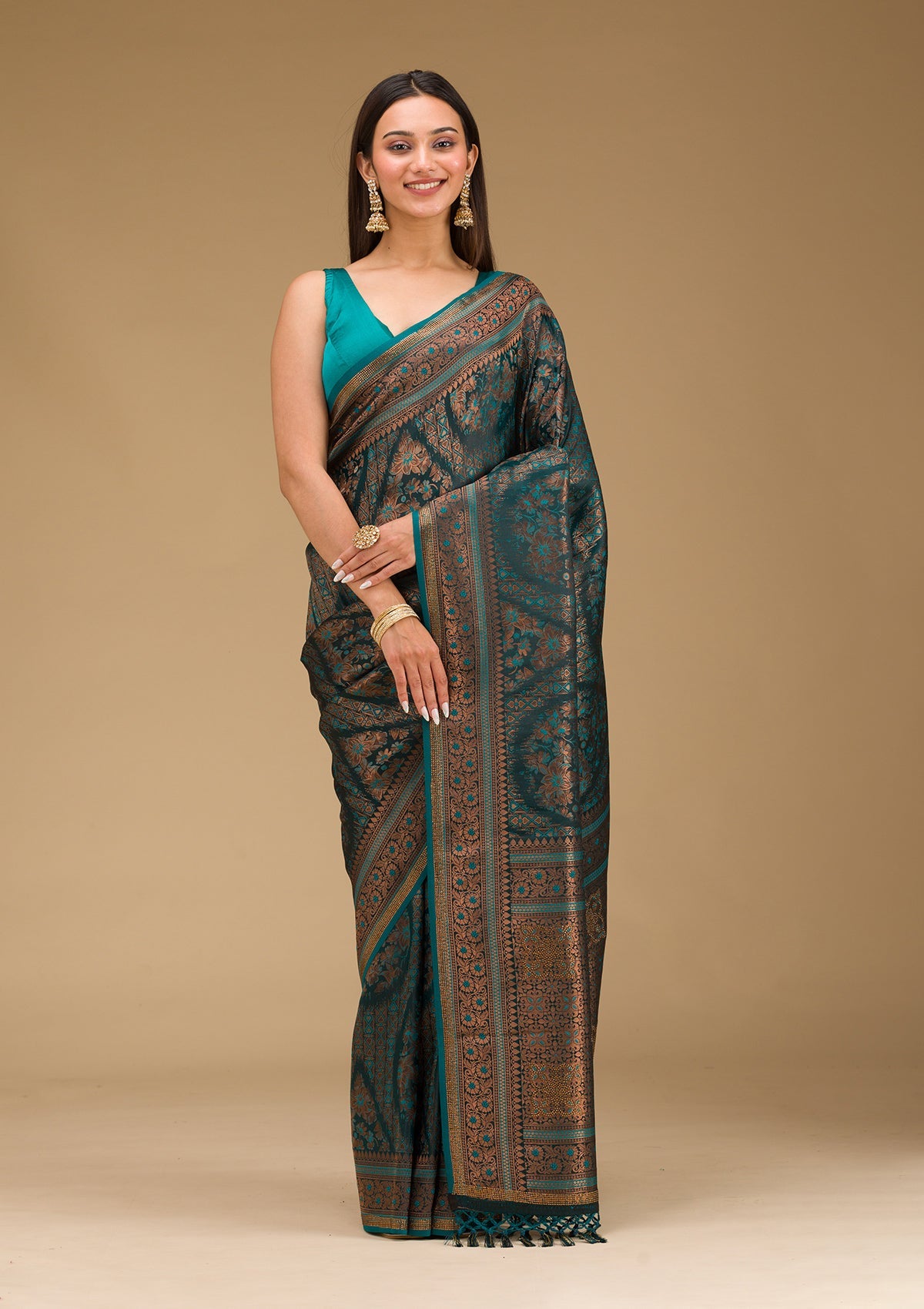 Peacock Blue Stonework Art Silk Saree