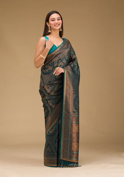 Peacock Blue Stonework Art Silk Saree