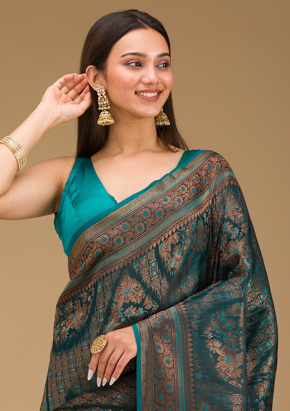 Peacock Blue Stonework Art Silk Saree