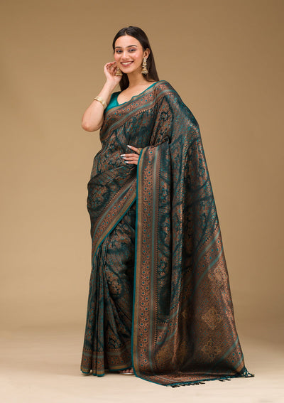 Peacock Blue Stonework Art Silk Saree-Koskii