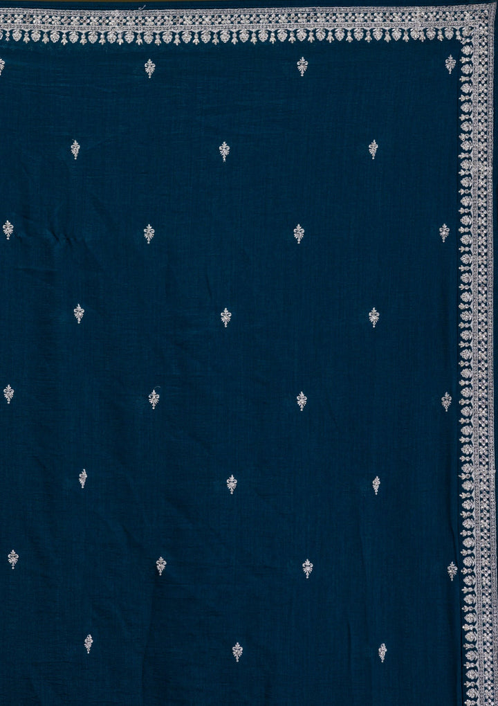Peacock Blue Stonework Raw Silk Readymade Salwar Suit-Koskii