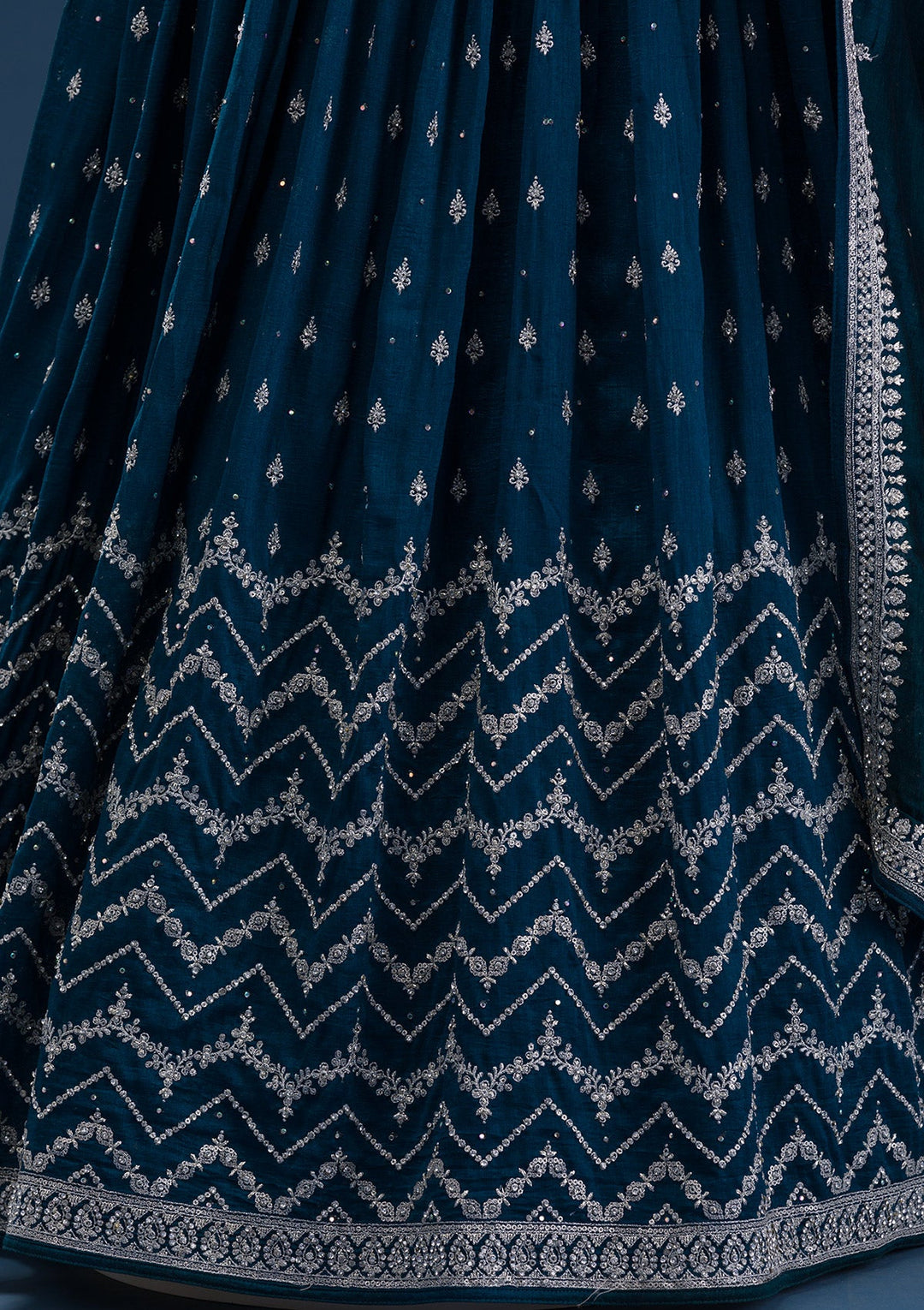 Peacock Blue Stonework Raw Silk Readymade Salwar Suit-Koskii