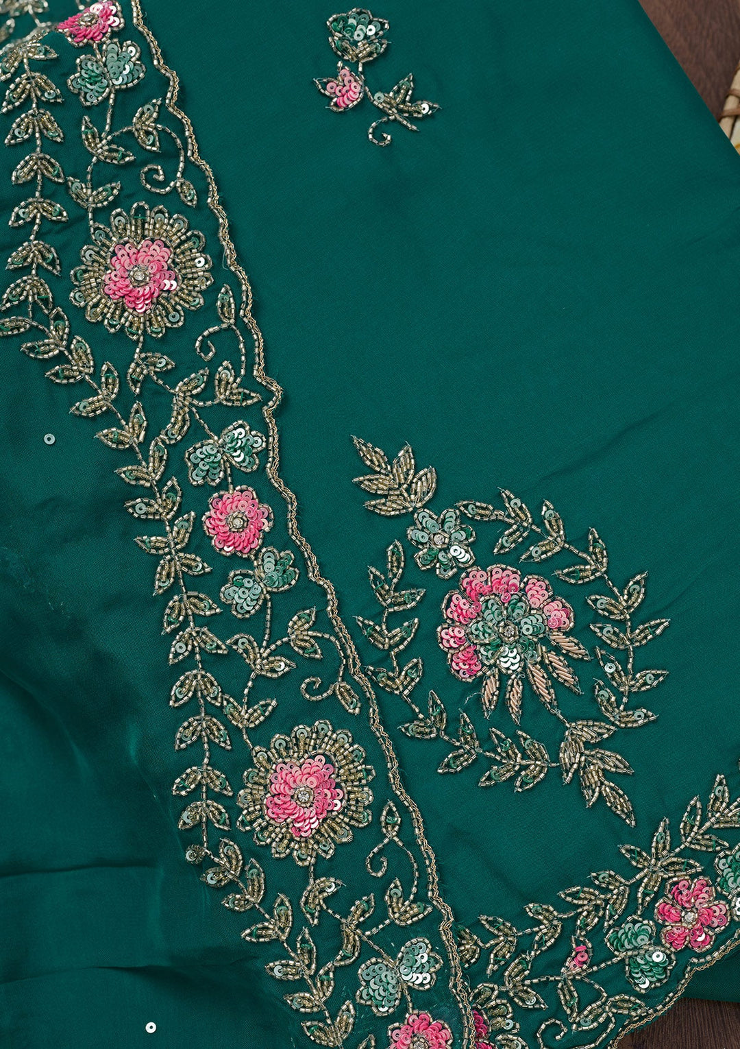 Peacock Blue Stonework Tissue Unstitched Salwar Suit-Koskii