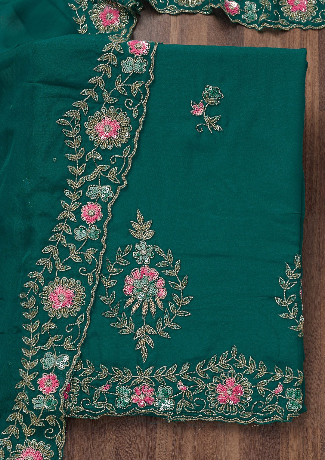 Peacock Blue Stonework Tissue Unstitched Salwar Suit-Koskii