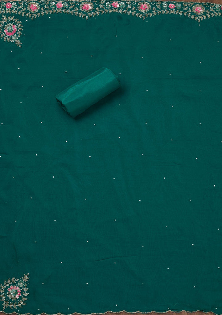 Peacock Blue Stonework Tissue Unstitched Salwar Suit-Koskii