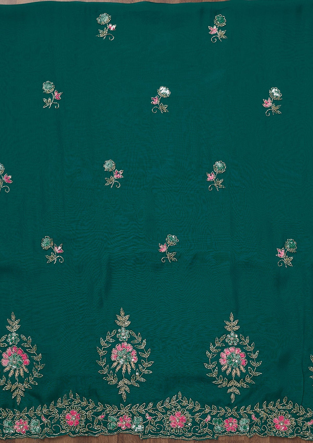 Peacock Blue Stonework Tissue Unstitched Salwar Suit-Koskii