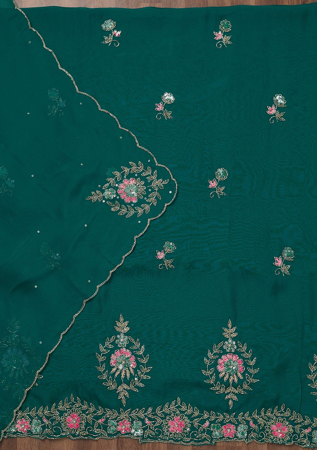 Peacock Blue Stonework Tissue Unstitched Salwar Suit-Koskii