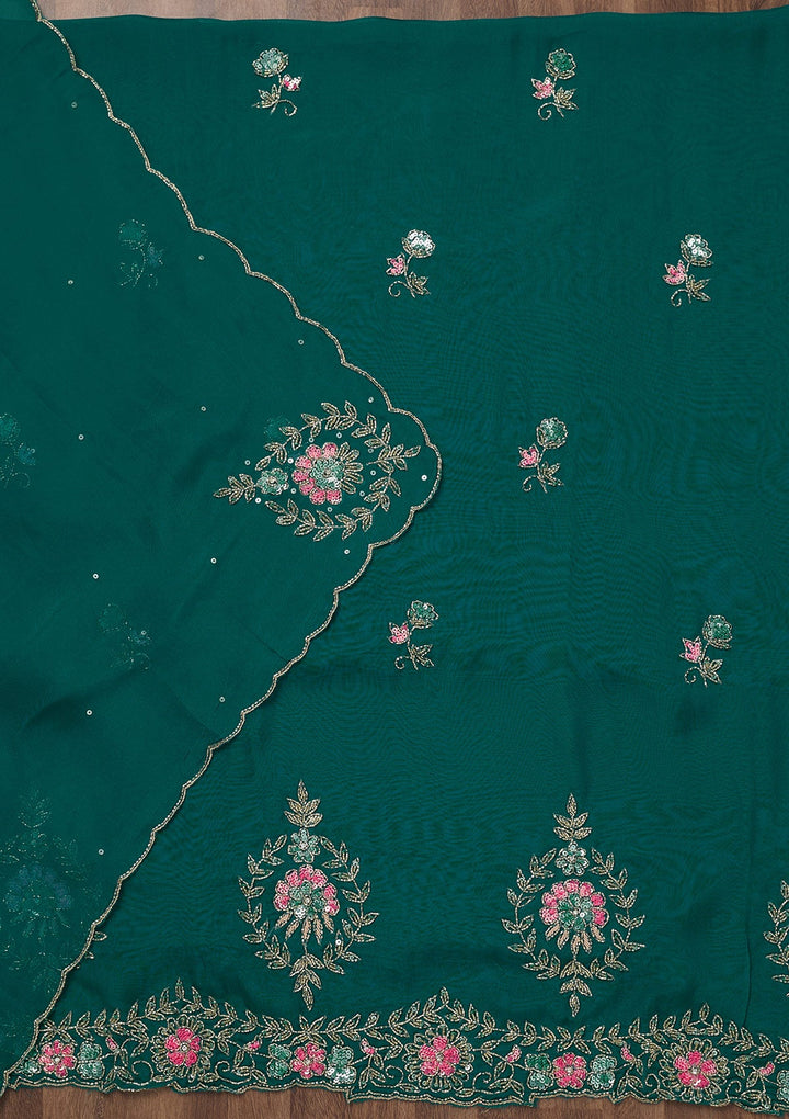 Peacock Blue Stonework Tissue Unstitched Salwar Suit-Koskii