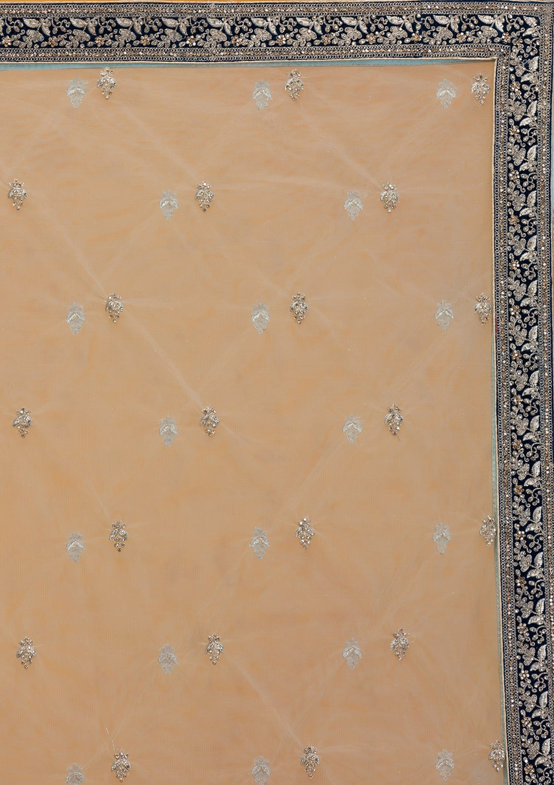 Peacock Blue Stonework Velvet Readymade Lehenga-Koskii