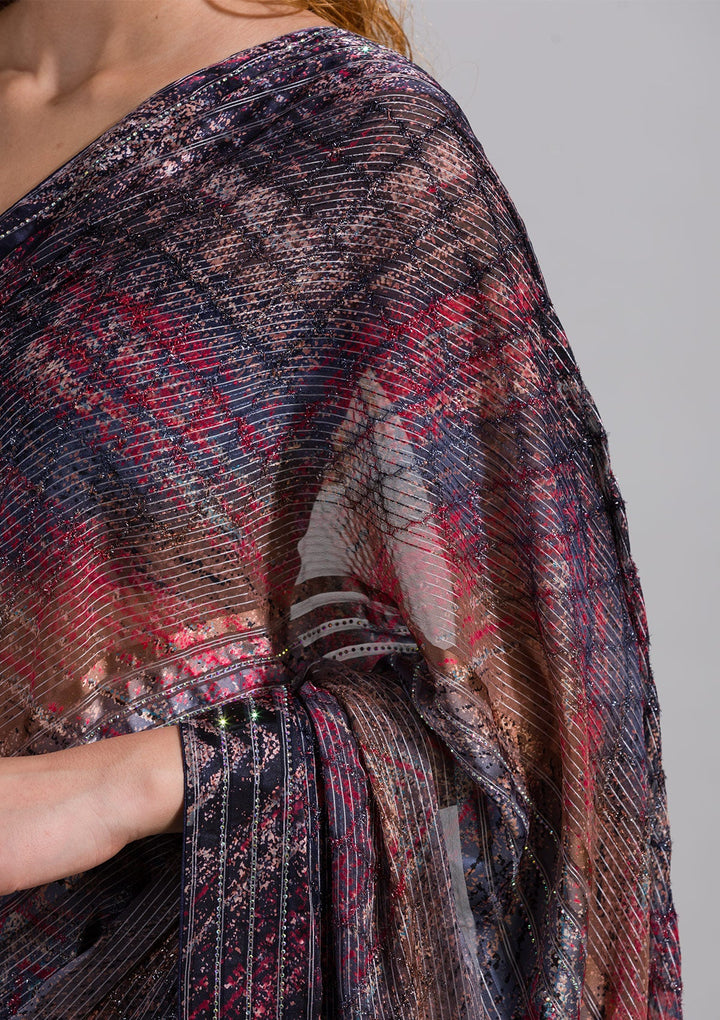 Peacock Blue Swarovski Georgette Saree-Koskii