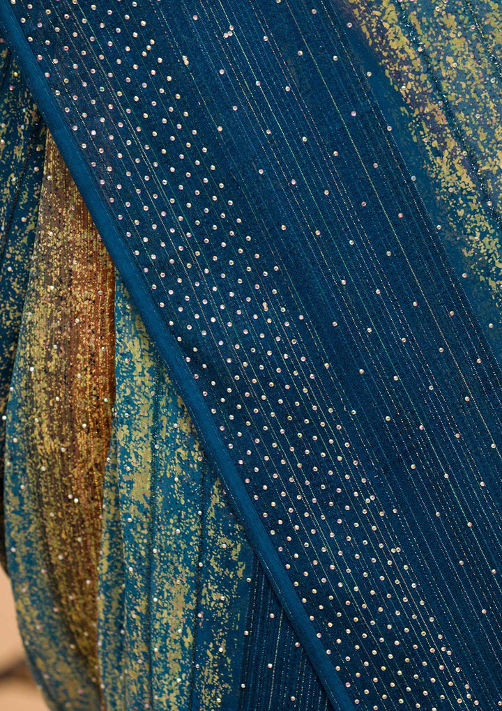 Sky Blue Stonework Georgette Designer Saree-Koskii