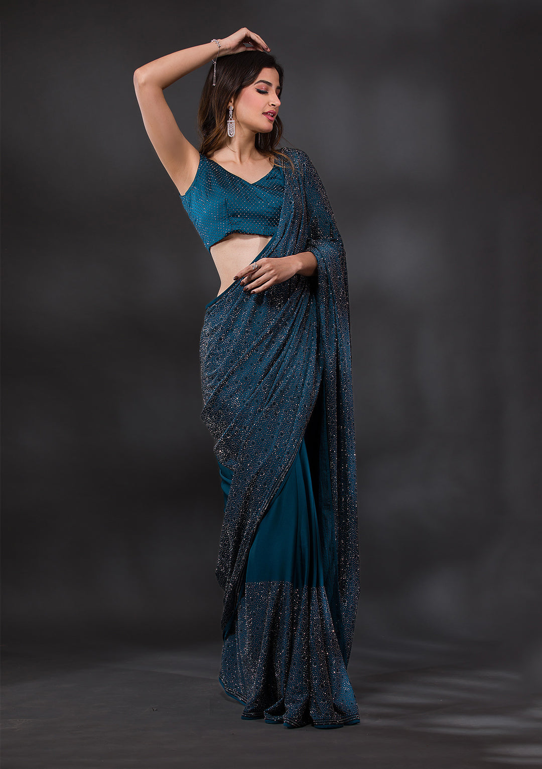 Light Grey Threadwork Organza Designer Saree-Koskii
